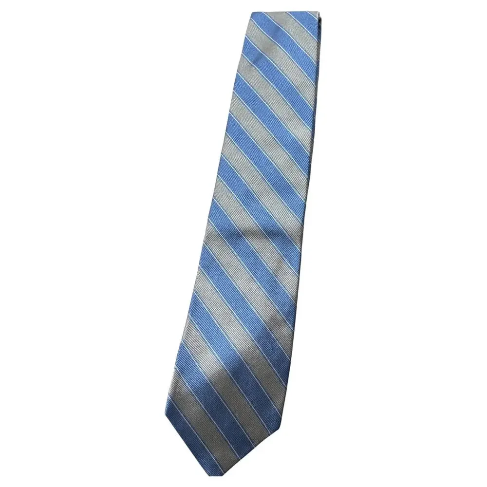 Vintage Brooks Brothers 346 Silk Repp Tie Stripe Blue & Silver USA
